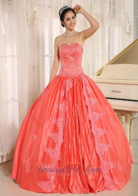 Watermelon Embroiery With Beading Quinceanera Gowns