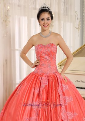 Watermelon Embroiery With Beading Quinceanera Gowns