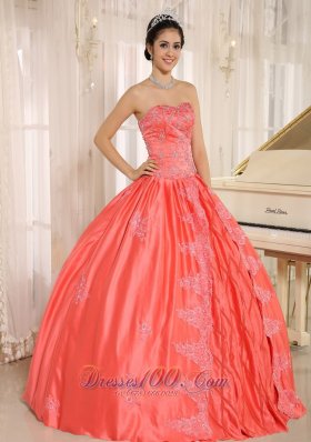 Watermelon Embroiery With Beading Quinceanera Gowns