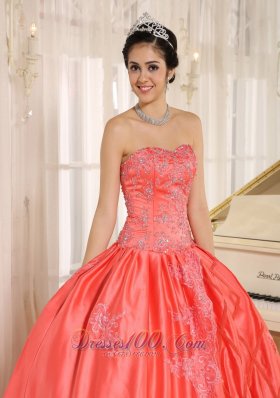 Watermelon Embroiery With Beading Quinceanera Gowns