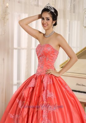 Watermelon Embroiery With Beading Quinceanera Gowns