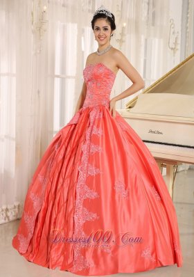 Watermelon Embroiery With Beading Quinceanera Gowns