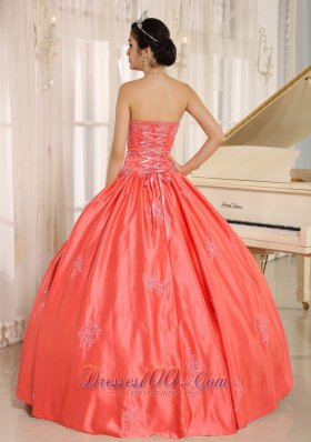 Watermelon Embroiery With Beading Quinceanera Gowns