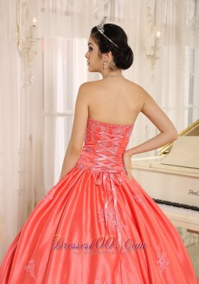 Watermelon Embroiery With Beading Quinceanera Gowns