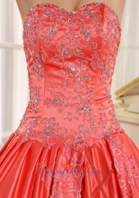 Watermelon Embroiery With Beading Quinceanera Gowns