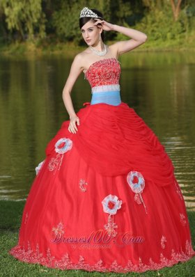 Tulle Red Quinceanera Dress for Girl With Flower Beaded