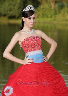 Tulle Red Quinceanera Dress for Girl With Flower Beaded