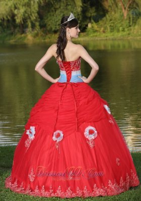 Tulle Red Quinceanera Dress for Girl With Flower Beaded