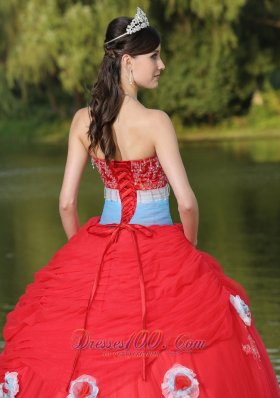 Tulle Red Quinceanera Dress for Girl With Flower Beaded