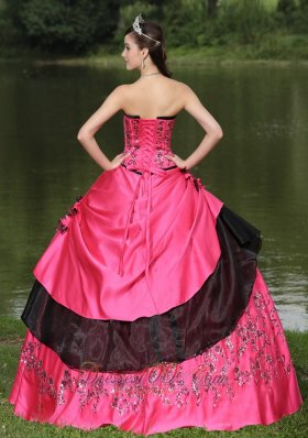 Flowers With Embroidery Hot Pink 2013 Quinceanera Dress