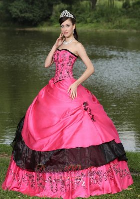 Flowers With Embroidery Hot Pink 2013 Quinceanera Dress