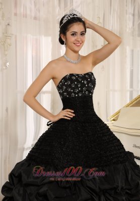 Appliqued Decorate Strapless Black Quinceanera Dress