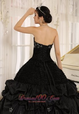 Appliqued Decorate Strapless Black Quinceanera Dress