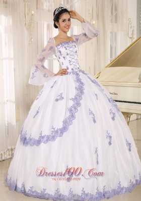 Lilac Embroidery White Organza Square Quinceanera Dress