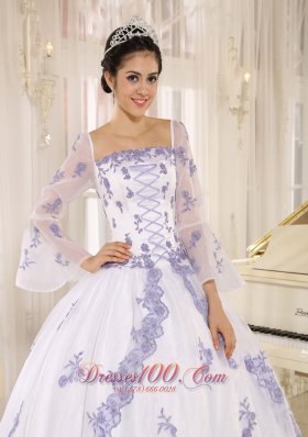 Lilac Embroidery White Organza Square Quinceanera Dress