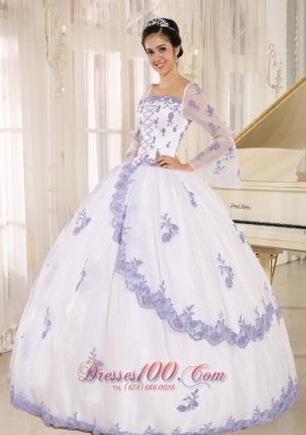 Lilac Embroidery White Organza Square Quinceanera Dress