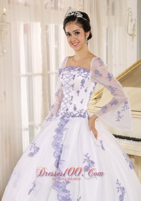 Lilac Embroidery White Organza Square Quinceanera Dress