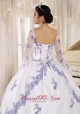 Lilac Embroidery White Organza Square Quinceanera Dress