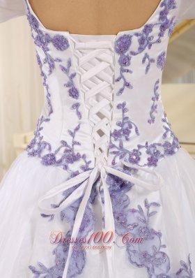 Lilac Embroidery White Organza Square Quinceanera Dress