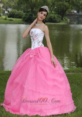 Embroidery Decorate Wholesale Rose Pink Quinceanera Dress