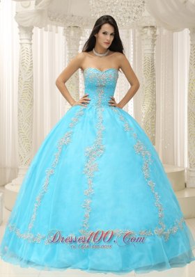 Appliques and Beaded Decorate Aqua Blue Quinceanera Dress