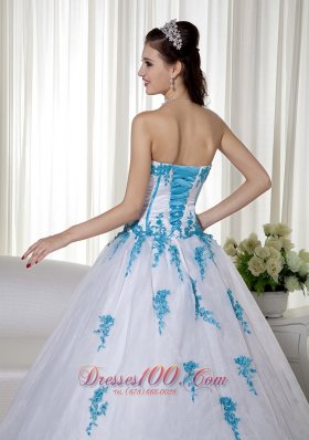 White Ball Gown Sweetheart Appliques Sweet 16 Dresses