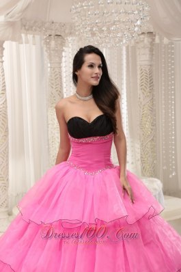 Beaded and Layers Rose Pink Sweetheart Quinceanera Dress