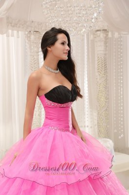 Beaded and Layers Rose Pink Sweetheart Quinceanera Dress