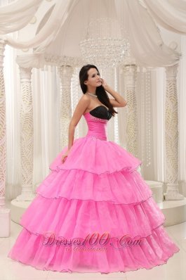 Beaded and Layers Rose Pink Sweetheart Quinceanera Dress