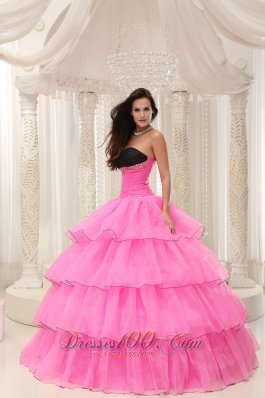 Beaded and Layers Rose Pink Sweetheart Quinceanera Dress