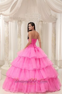 Beaded and Layers Rose Pink Sweetheart Quinceanera Dress