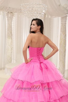 Beaded and Layers Rose Pink Sweetheart Quinceanera Dress