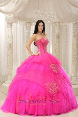 Sweetheart Hot Pink Embroidery Quinceanera Dresses On Sale