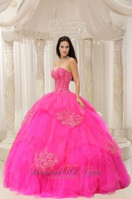 Sweetheart Hot Pink Embroidery Quinceanera Dresses On Sale