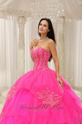 Sweetheart Hot Pink Embroidery Quinceanera Dresses On Sale