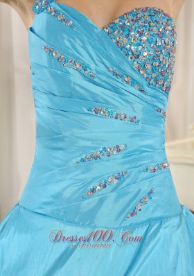 One Shoulder Baby Blue Quinceanera Dress Appliques and Beading