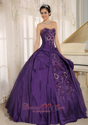 Eggplant Purple Sweetheart Taffeta Embroidery Quinceanera Dress