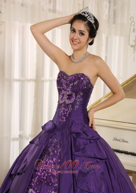 Eggplant Purple Sweetheart Taffeta Embroidery Quinceanera Dress