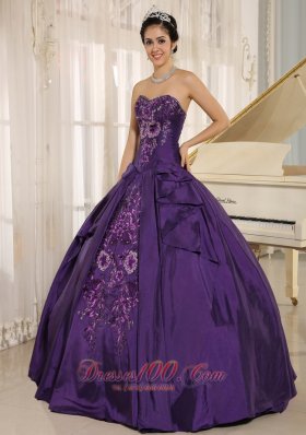 Eggplant Purple Sweetheart Taffeta Embroidery Quinceanera Dress