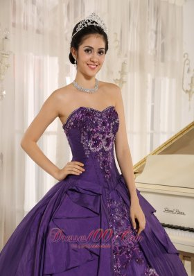 Eggplant Purple Sweetheart Taffeta Embroidery Quinceanera Dress