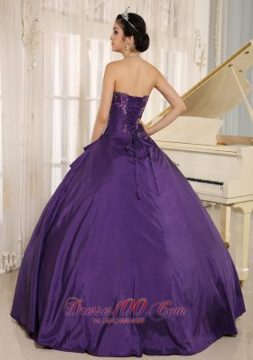 Eggplant Purple Sweetheart Taffeta Embroidery Quinceanera Dress