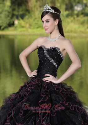 Beaded Ruffle Layers Black Ball Gown for Quinceanera