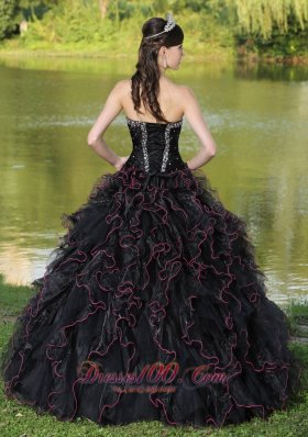 Beaded Ruffle Layers Black Ball Gown for Quinceanera