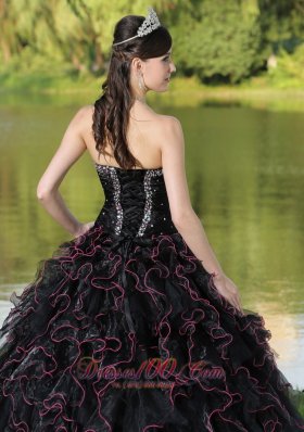 Beaded Ruffle Layers Black Ball Gown for Quinceanera