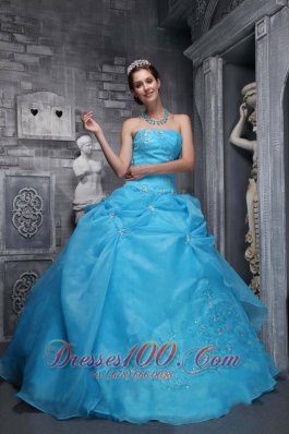 Strapless Organza Appliques Baby Blue Dress for Quinceaneras