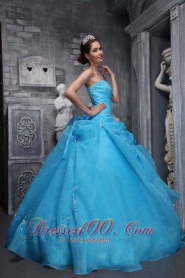 Strapless Organza Appliques Baby Blue Dress for Quinceaneras