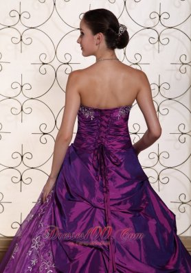 Purple Dresses for Quinceaneras Taffeta With Embroidery