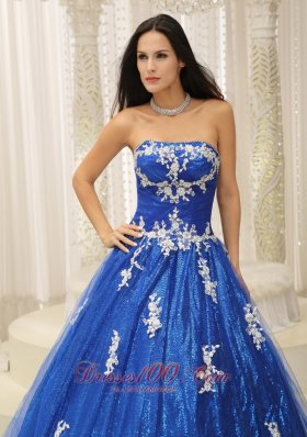 Appliques Paillette Royal Blue Beading Quinceanera Dress