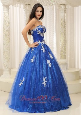 Appliques Paillette Royal Blue Beading Quinceanera Dress