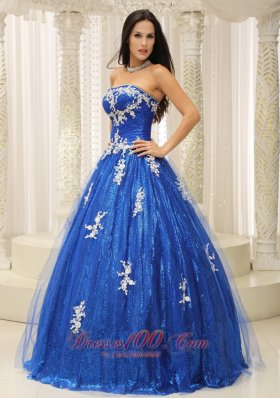 Appliques Paillette Royal Blue Beading Quinceanera Dress